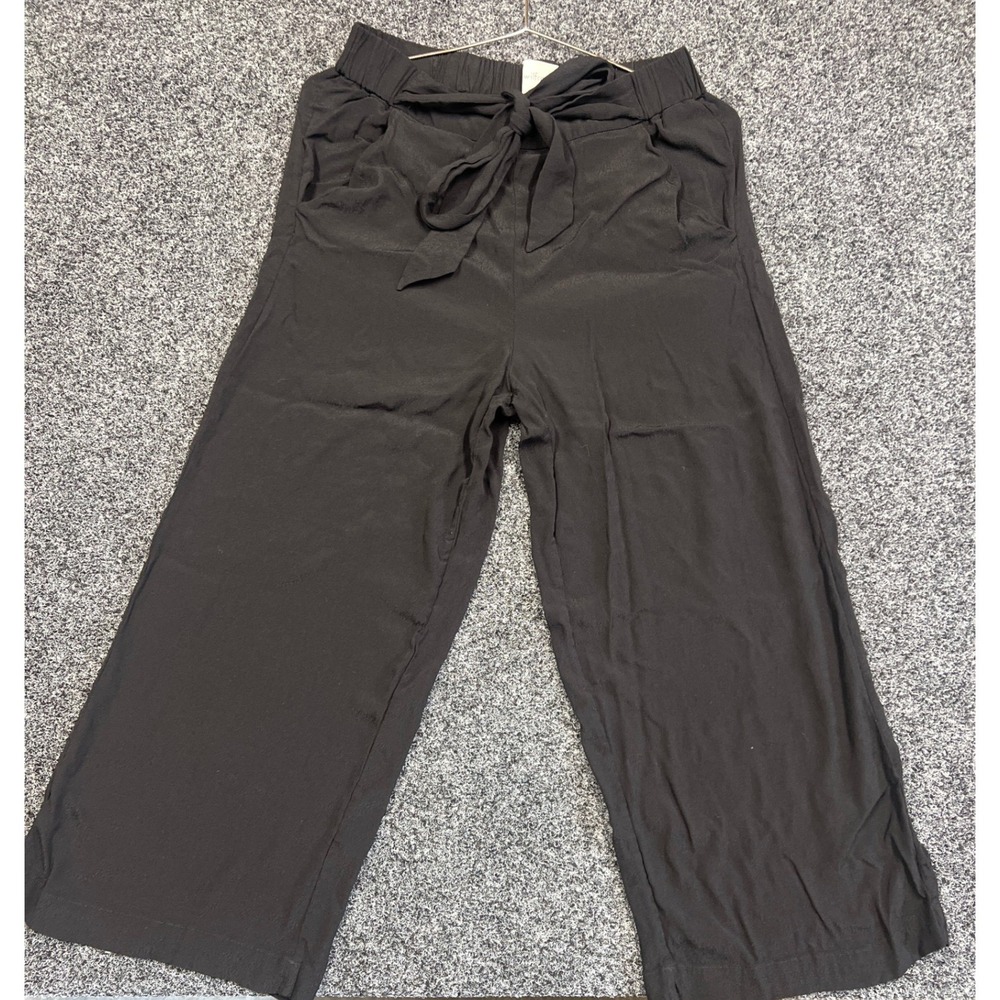 Wilfred Pants Womens M Black Tie Waist Wide Leg Crop Culottes Minimalist Chic